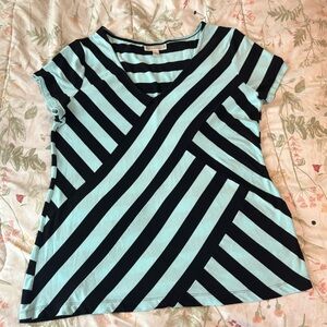 Dana Buchman Black and Light Blue Striped Top